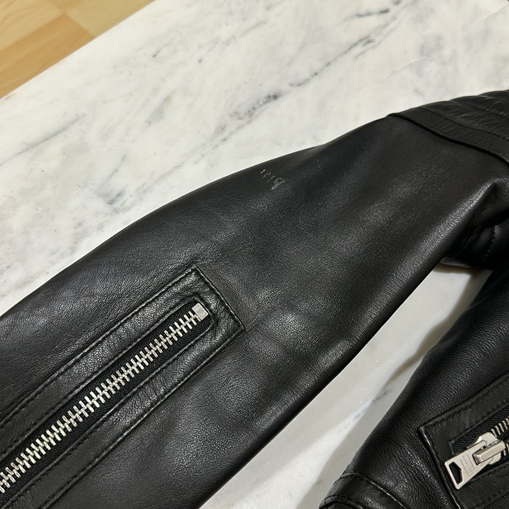 AllSaints Black Leather Moto Jacket with Shearling Collar - Picture 10 of 13